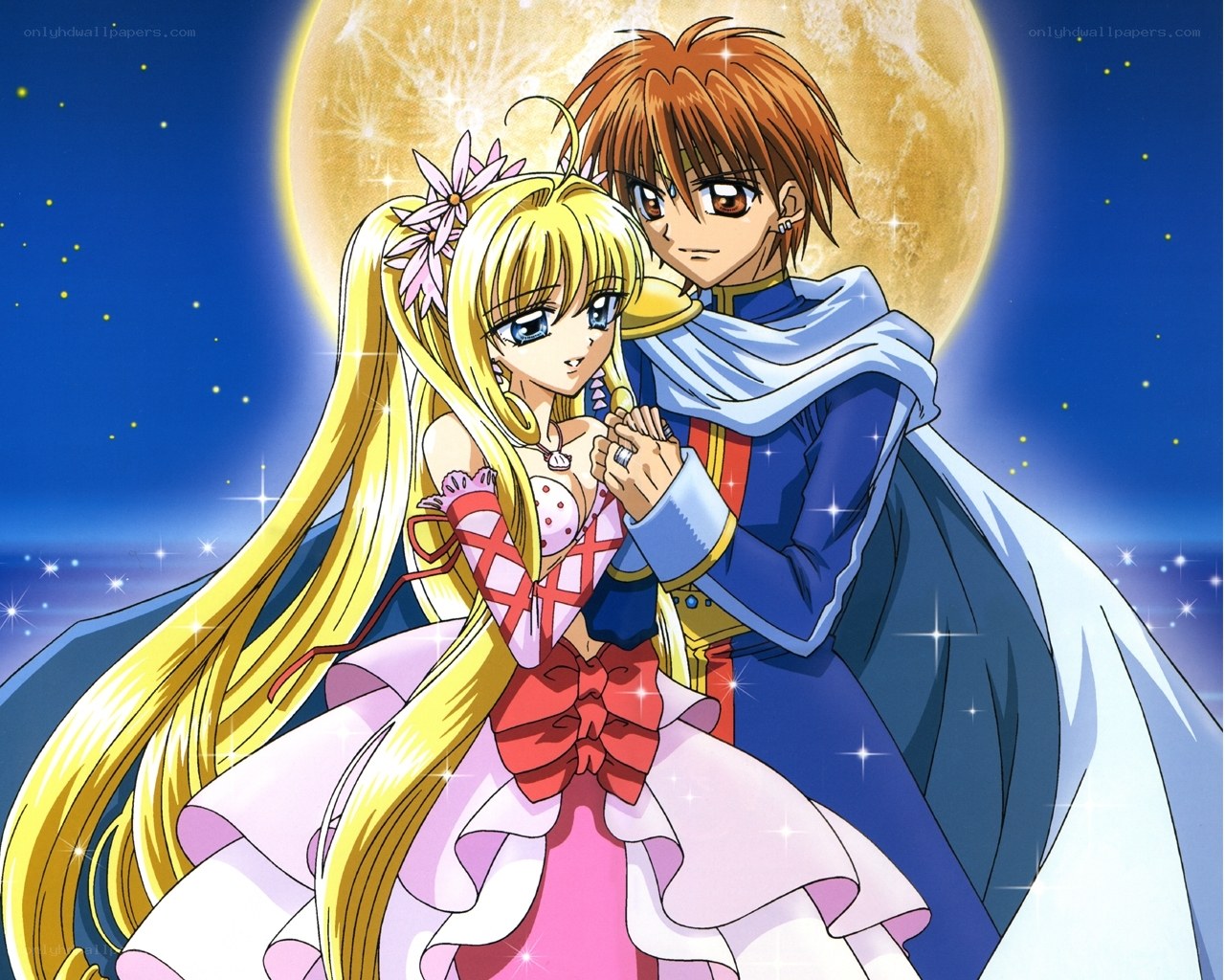 anime couple under moonlight