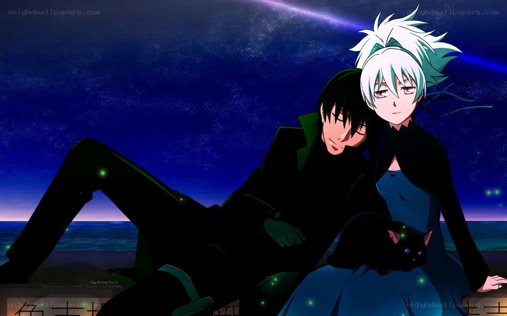 Anime couple under starry sky