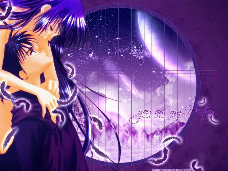 anime couple under starry sky