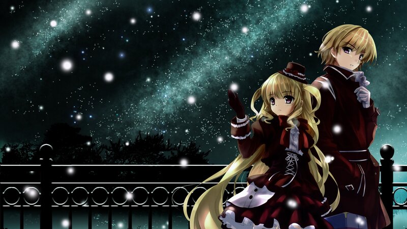 Anime couple under starry sky