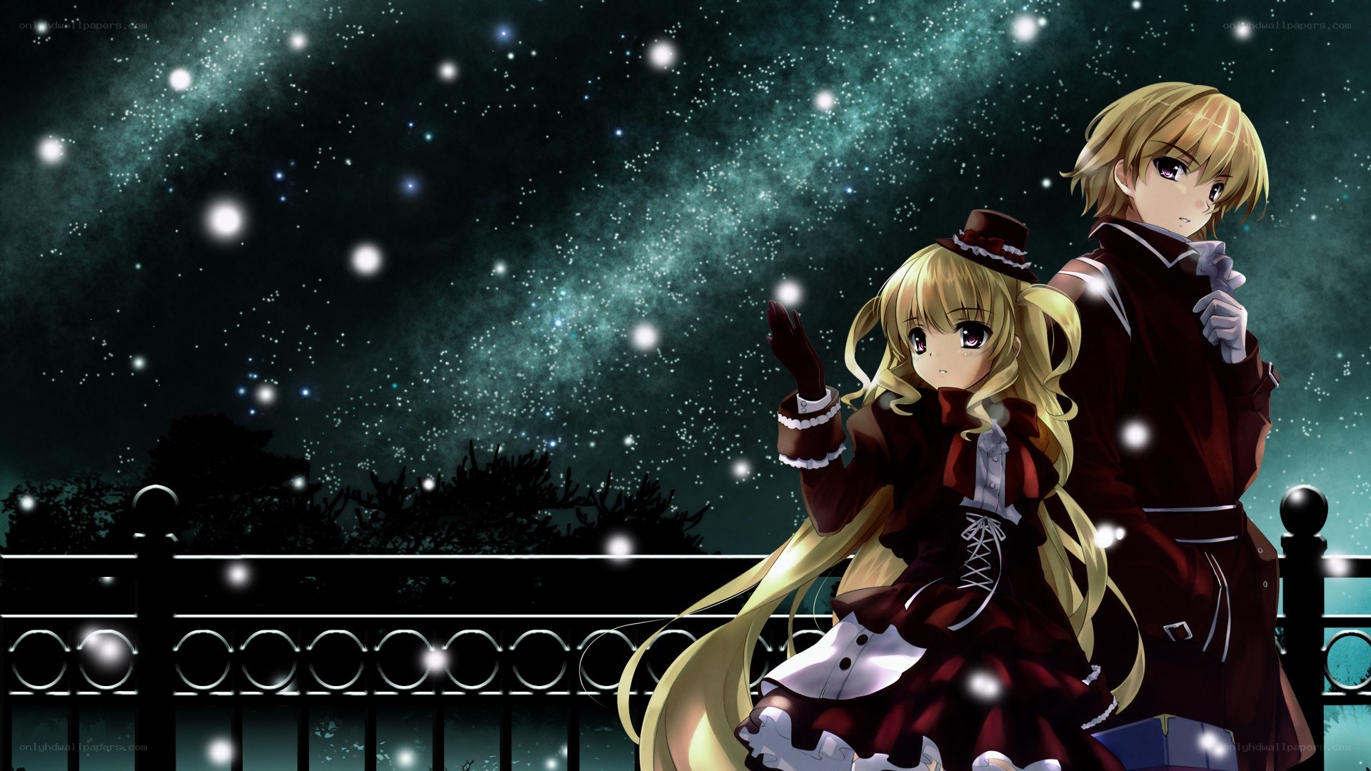 Anime couple under starry sky