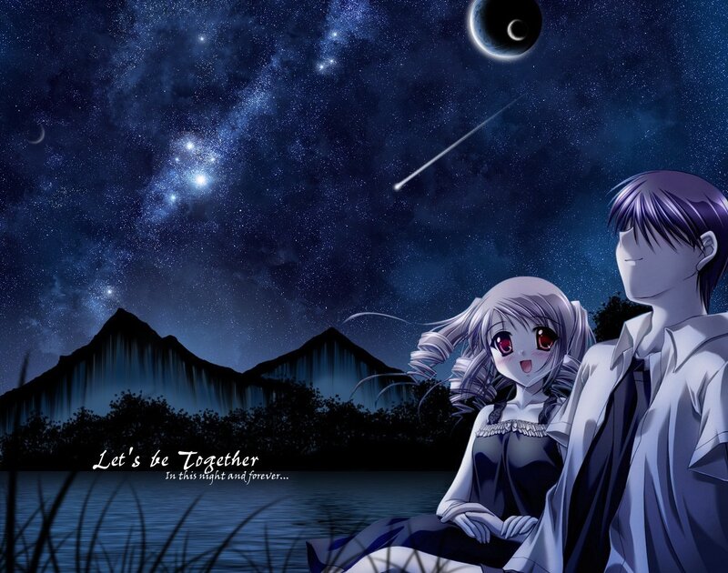 Anime Couple under Stars — Blue, Serene