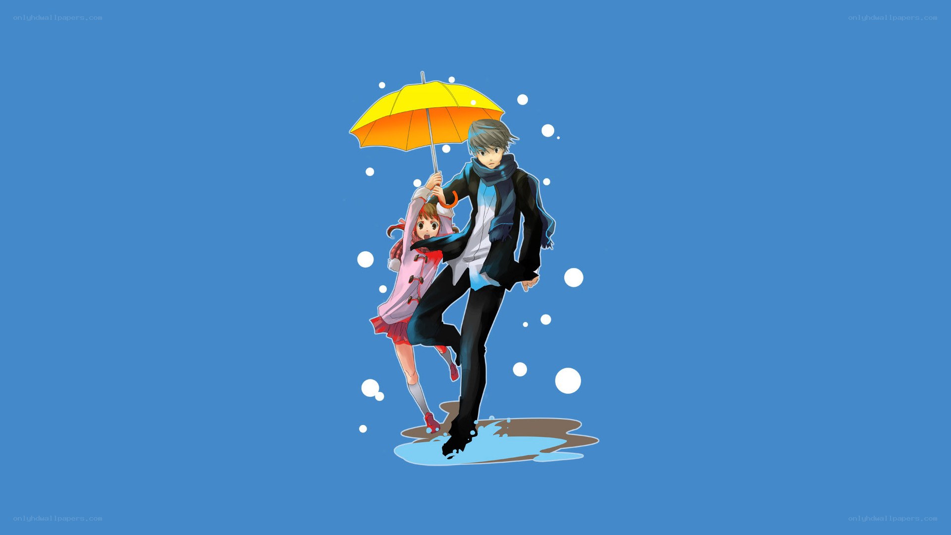 anime couple under umbrella