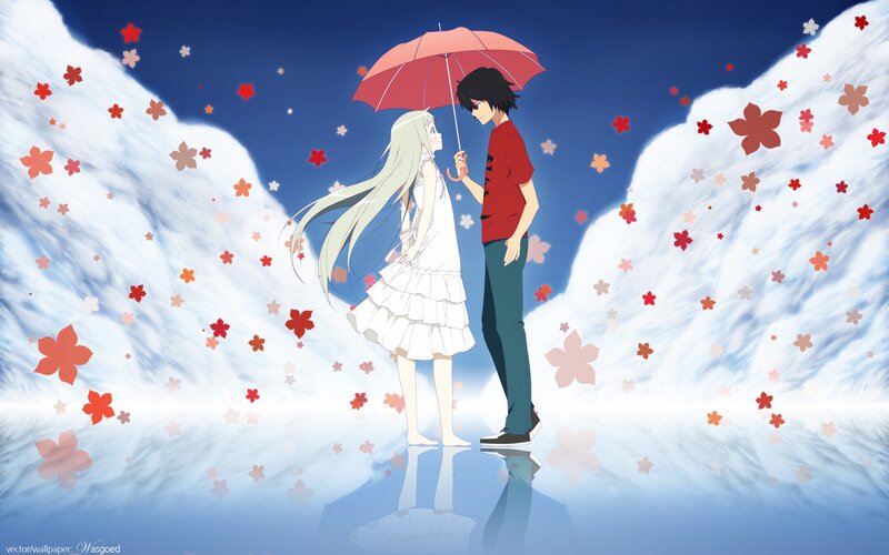 anime couple under umbrella