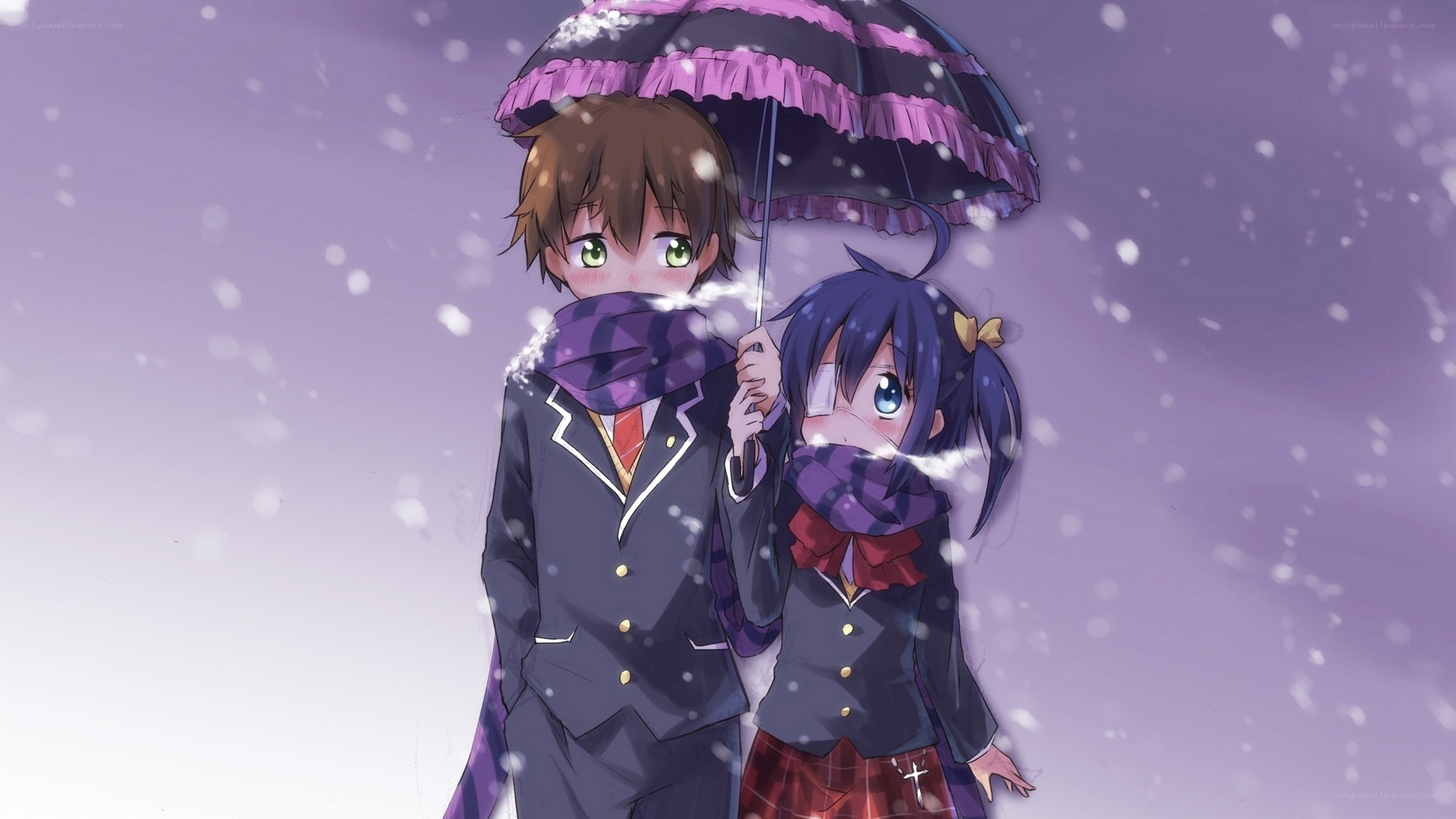 anime couple under umbrella