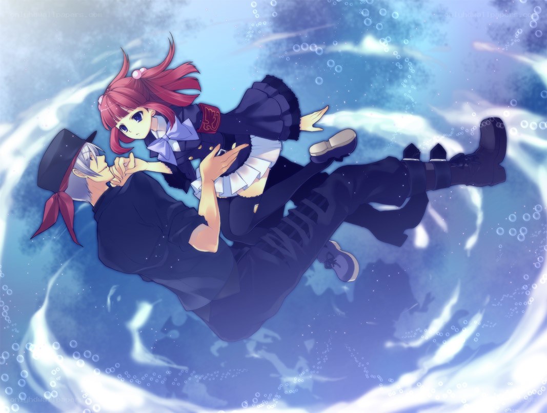 anime couple underwater