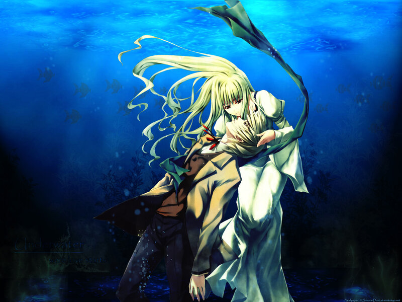 Anime Couple Underwater — Blue, Dramatic
