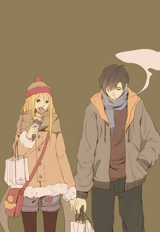 Anime Couple Walking — Brown