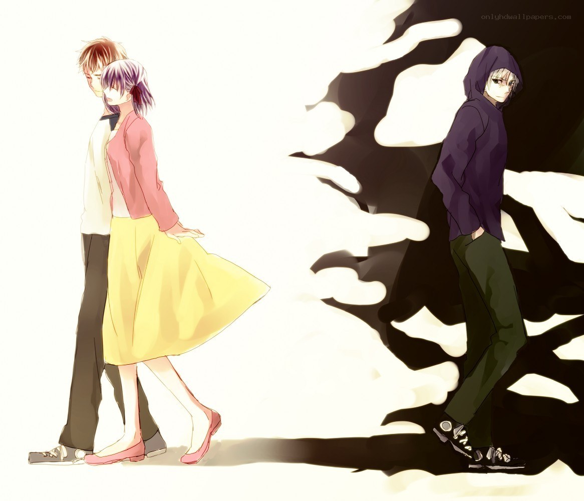 anime couple walking together