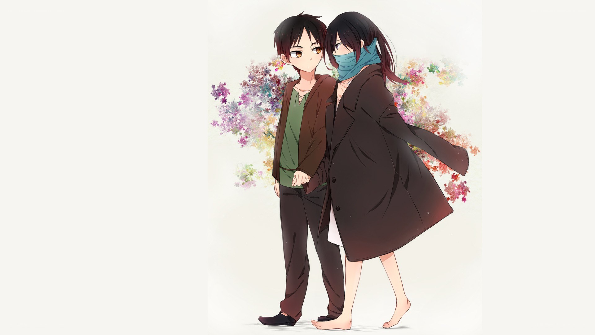 anime couple walking together