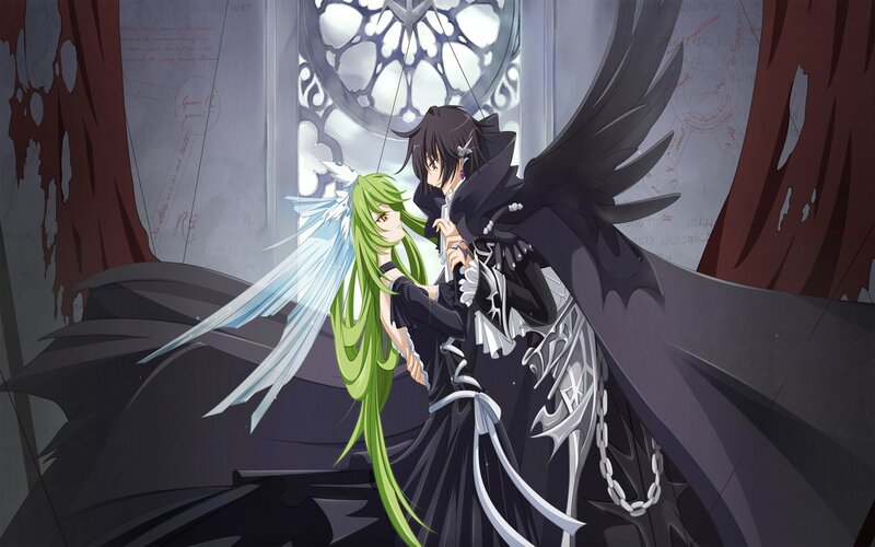 Anime couple with angel and demon wings