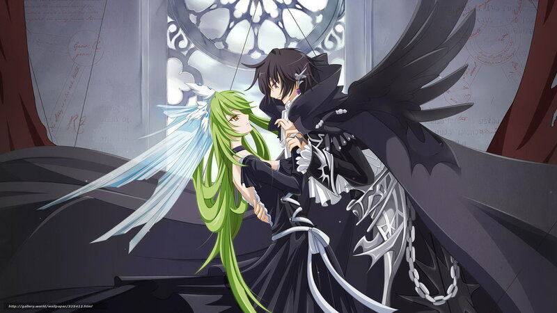 Anime couple with angel and demon wings