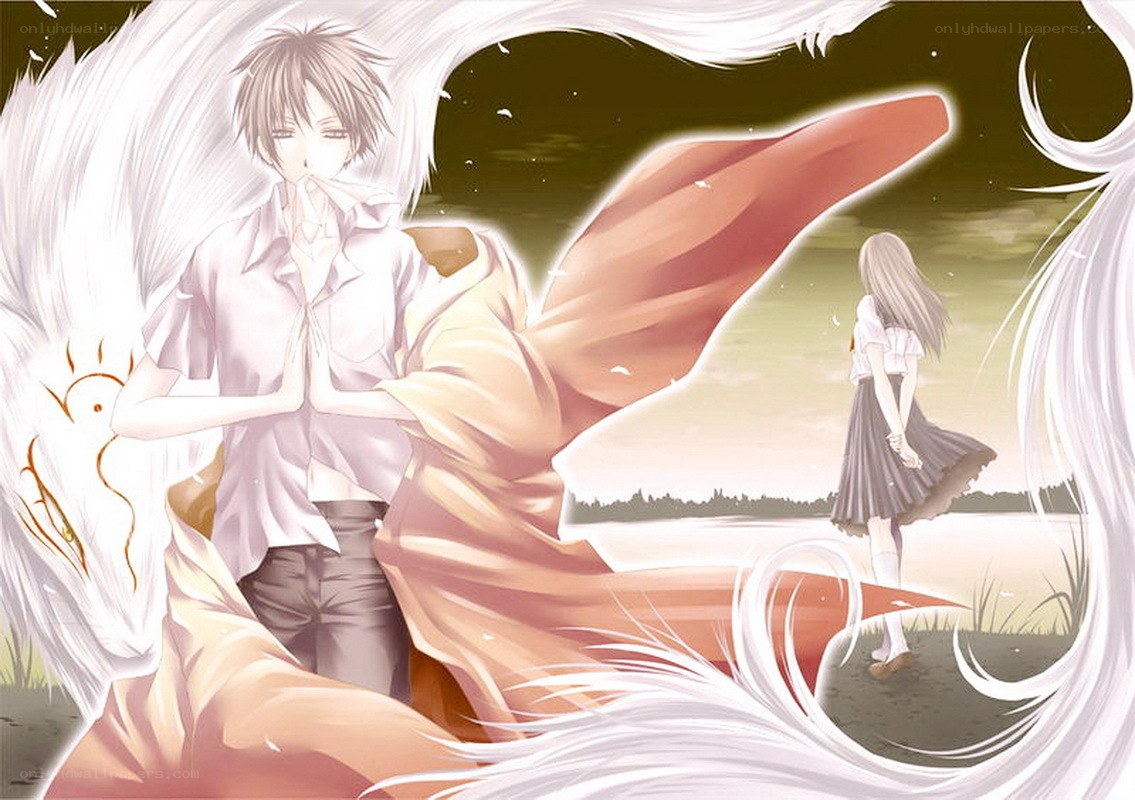 Anime couple with angelic wings