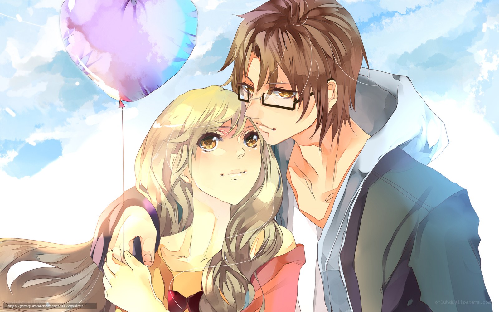Anime couple with balloon