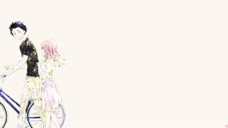 Anime Couple with Bicycle — White