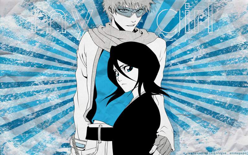 anime couple with blue background