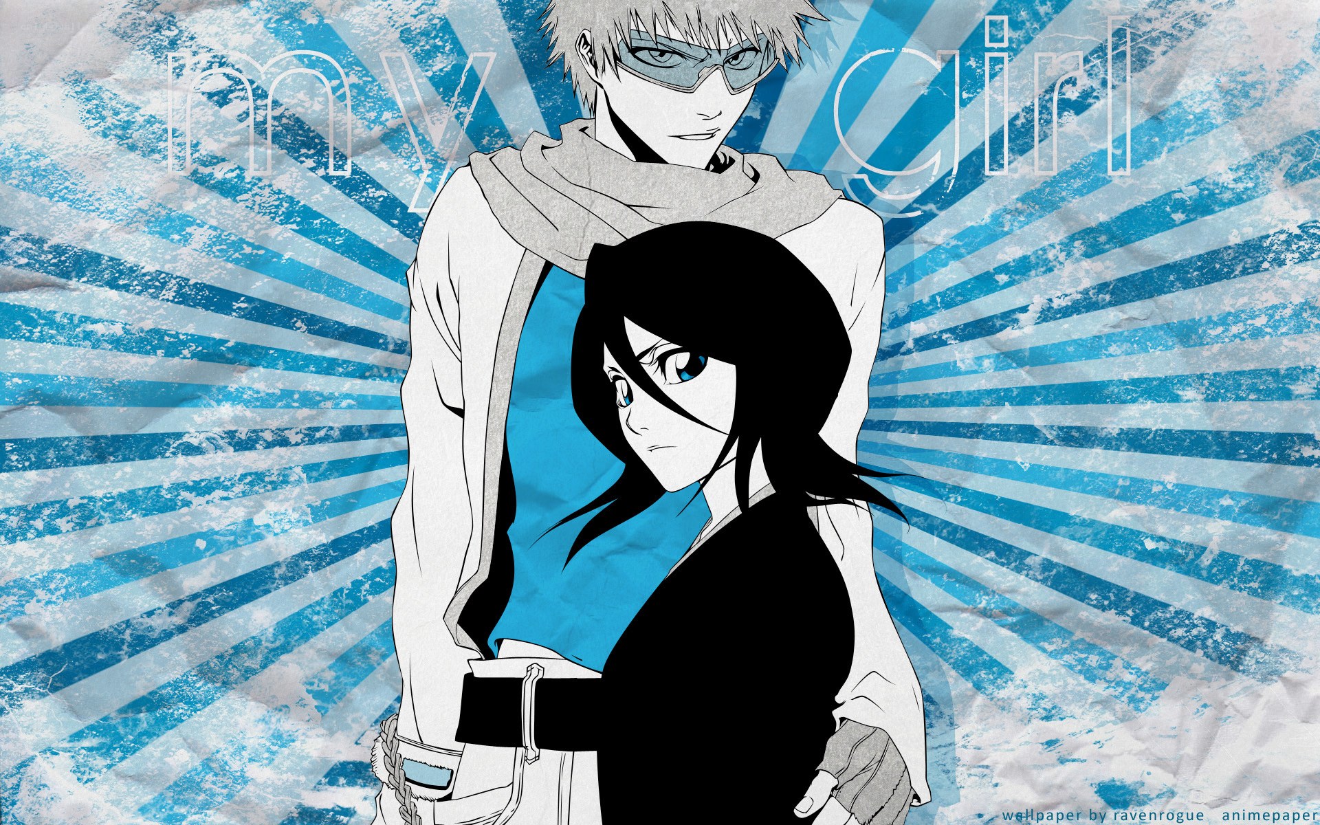 anime couple with blue background