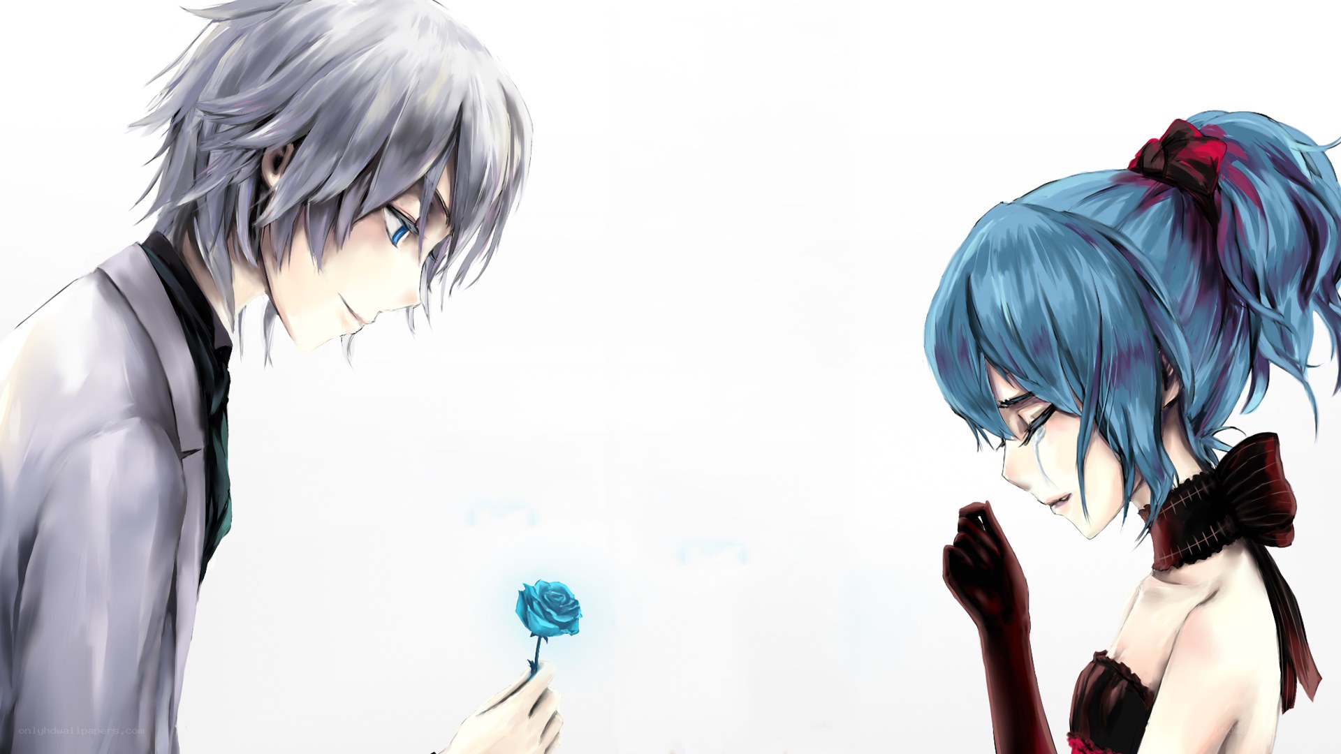 anime couple with blue rose