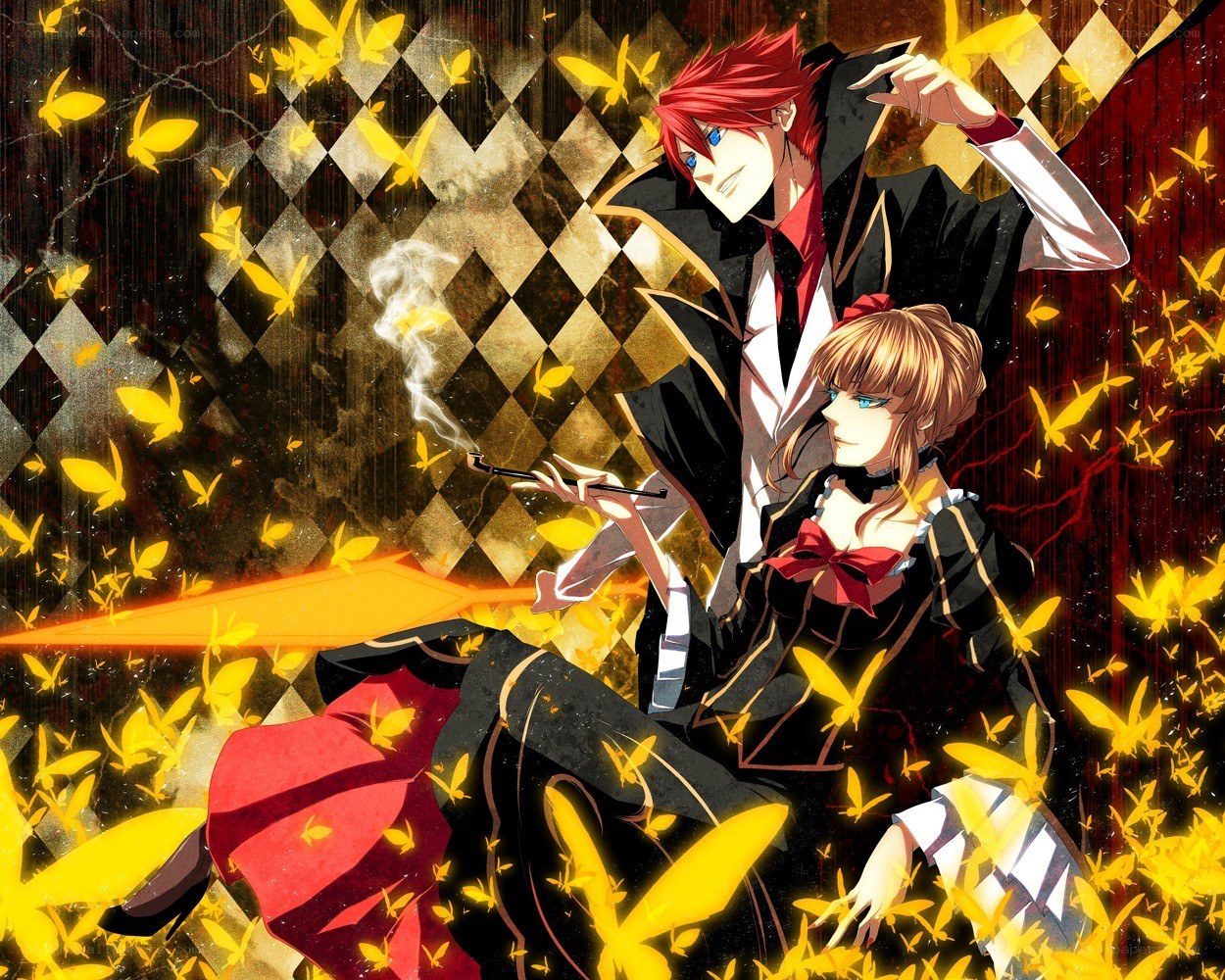 Anime couple with butterflies