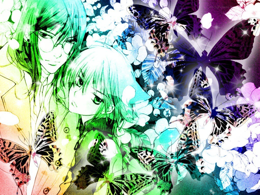 Anime couple with butterflies