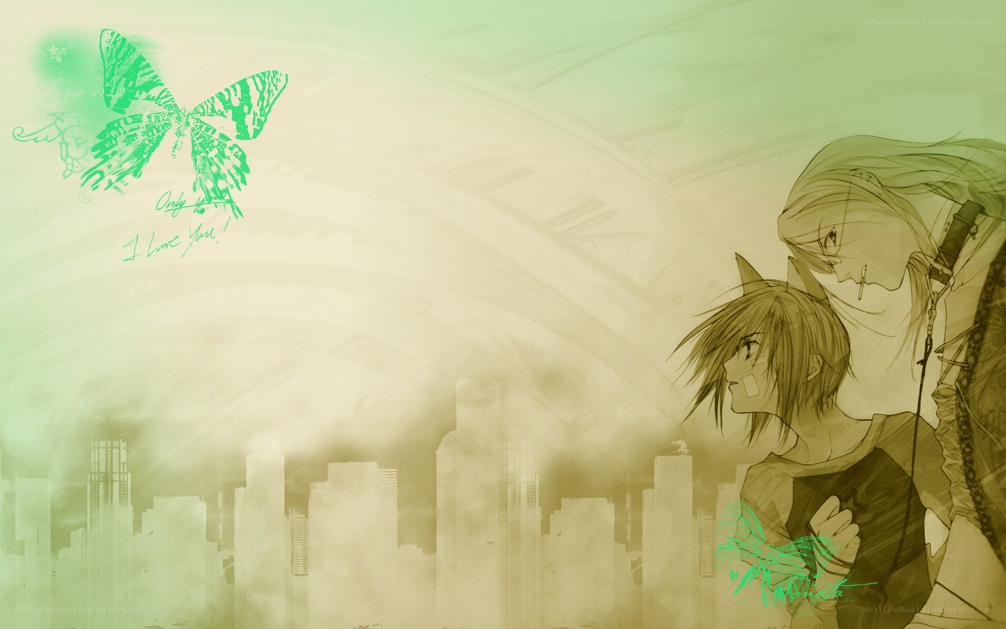 anime couple with butterfly