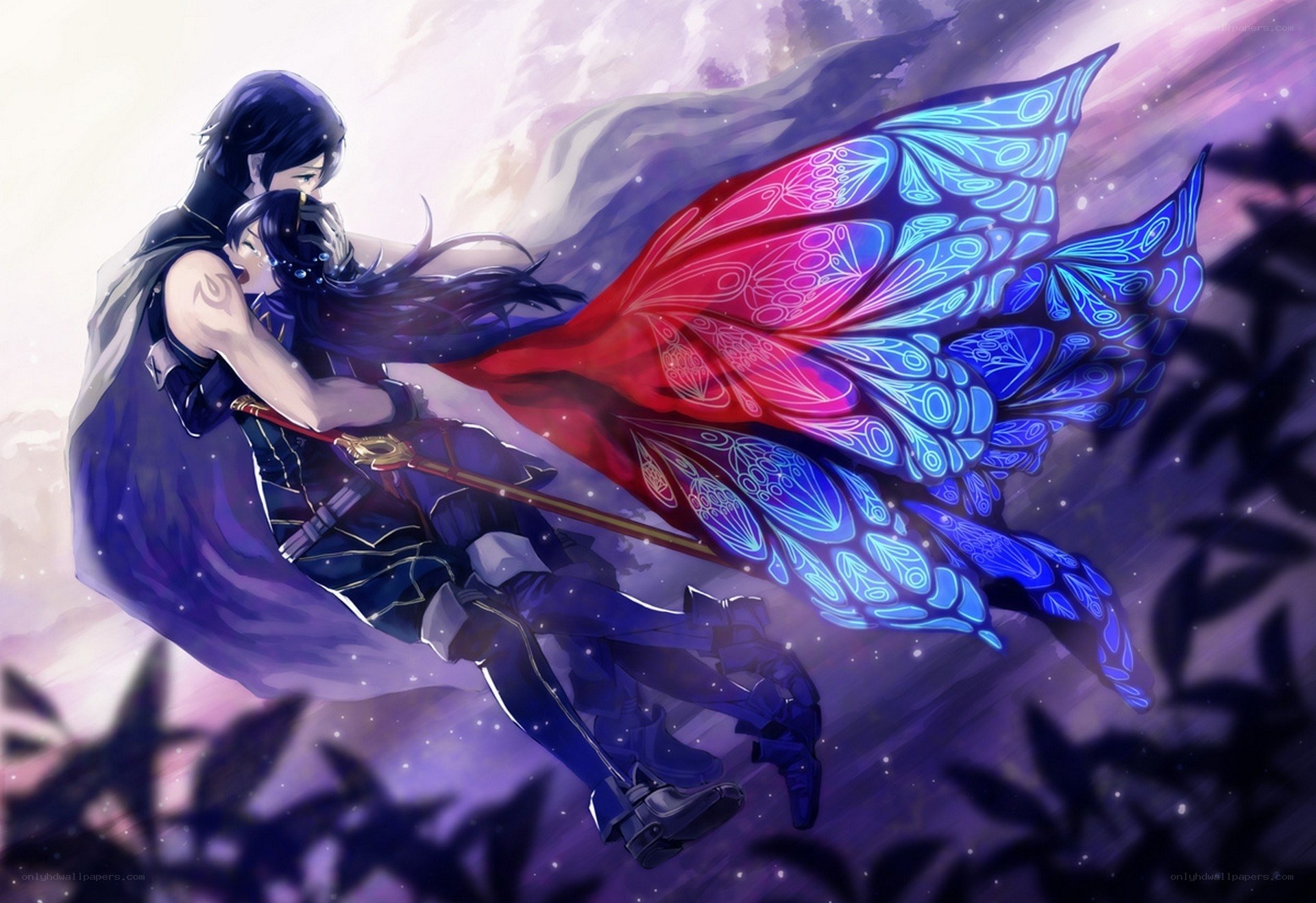 anime couple with butterfly wings