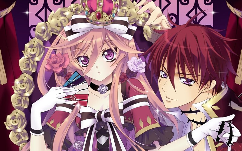 anime couple with cards