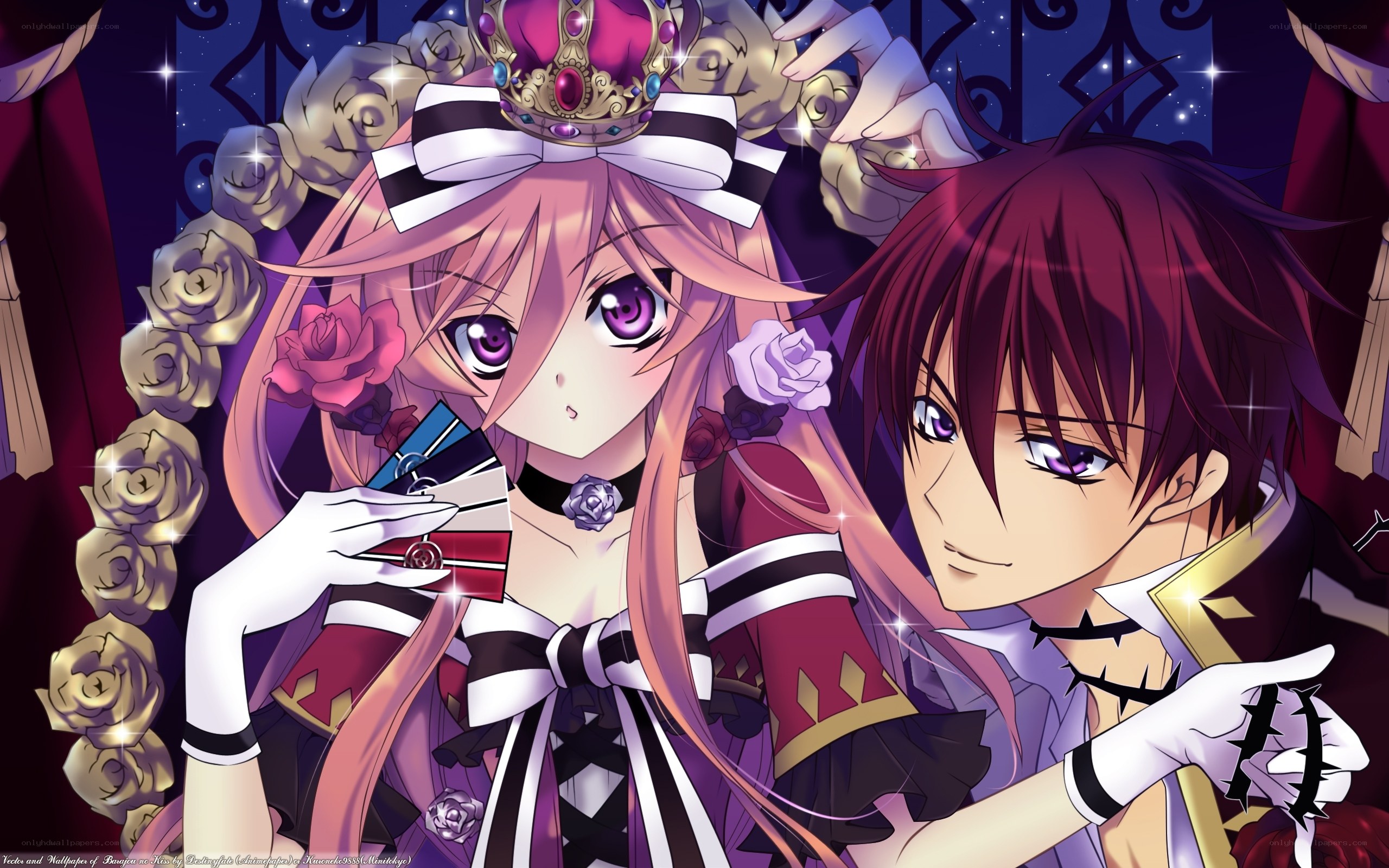 anime couple with cards
