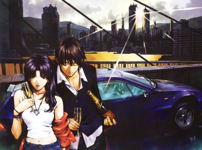 Anime Couple with Champagne — Purple
