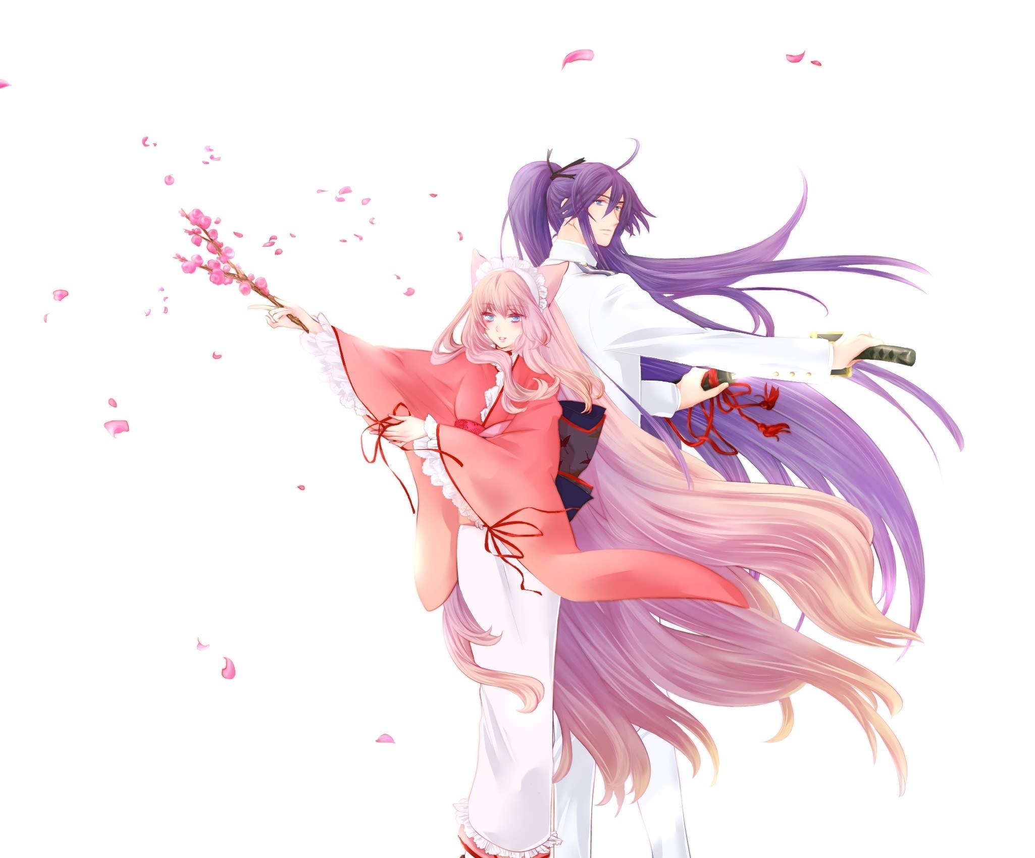Anime couple with cherry blossoms