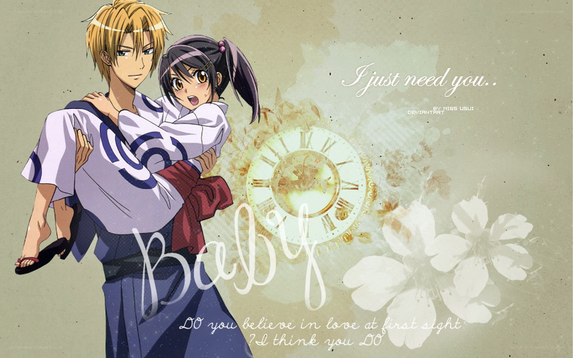 anime couple with clock