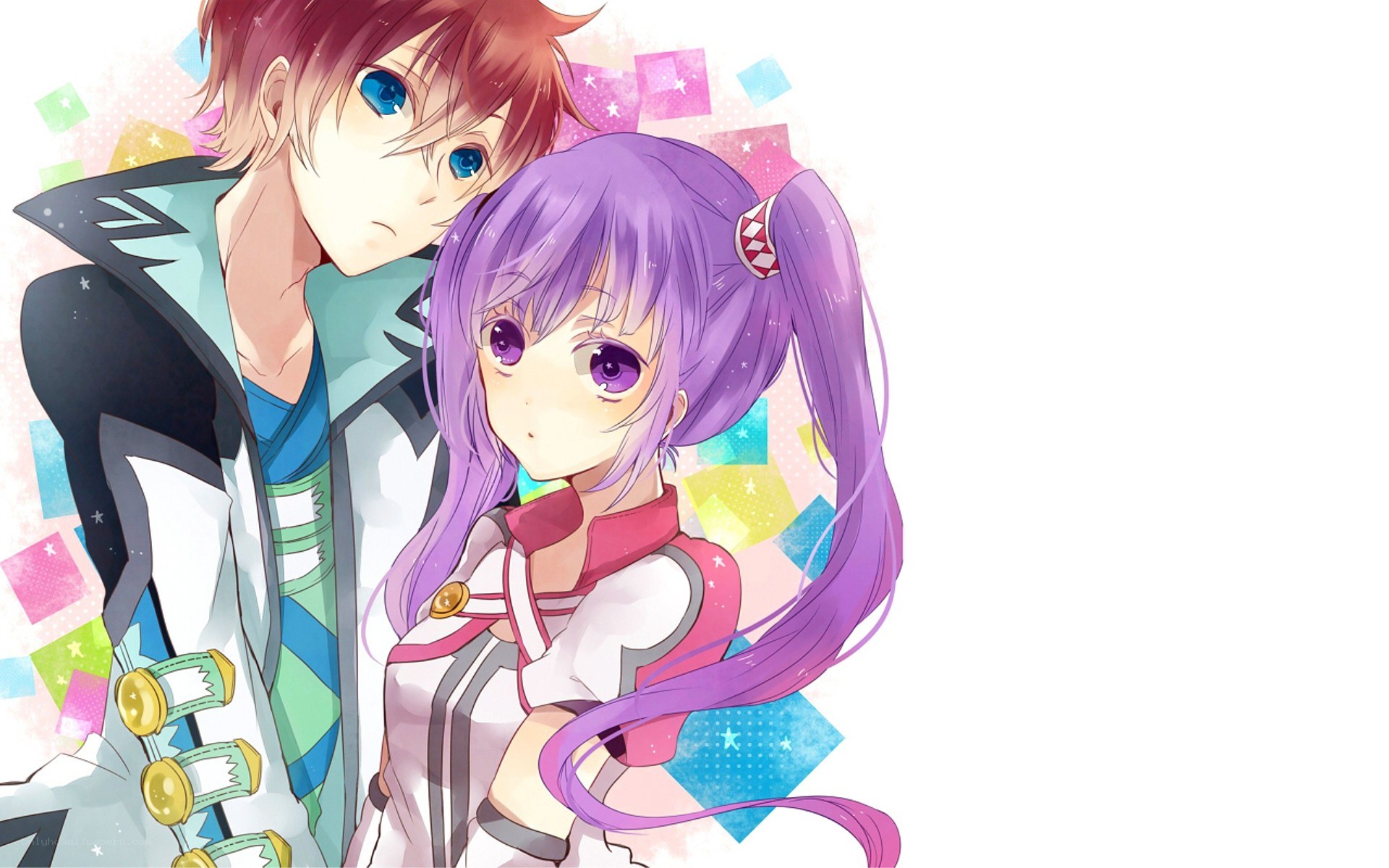 anime couple with colorful background