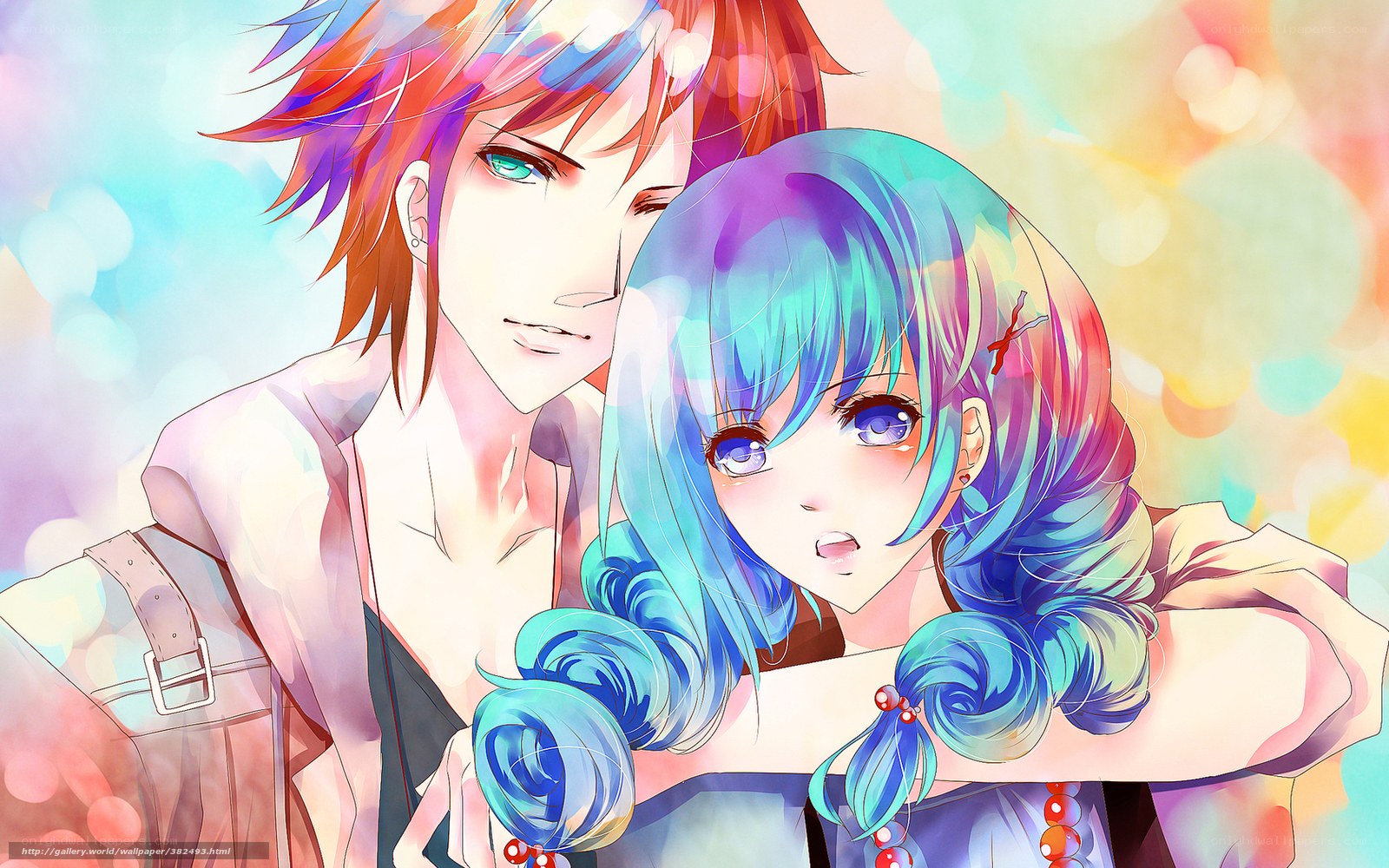 Anime couple with colorful hair