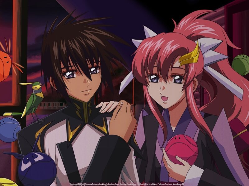 Anime couple with creatures