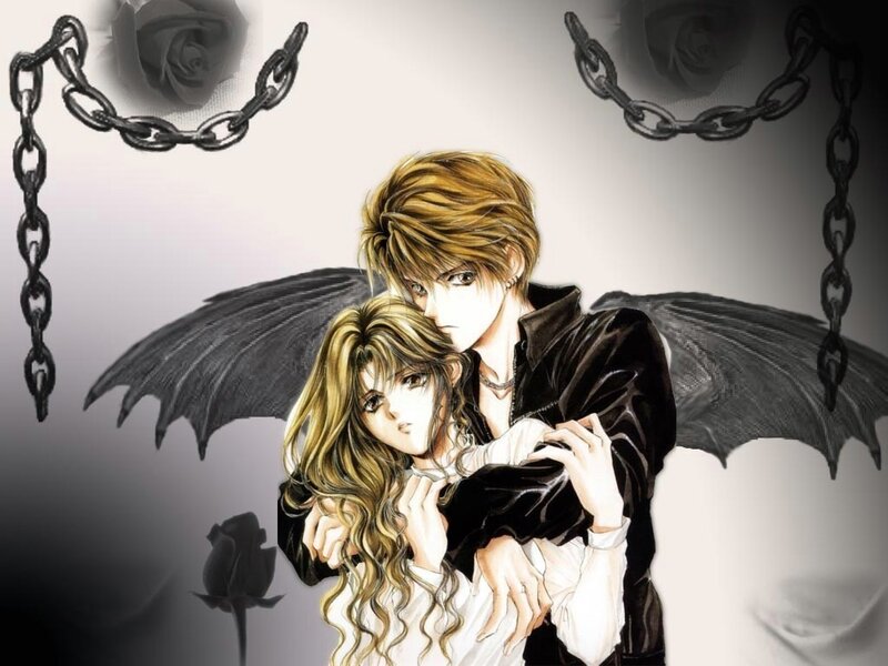 Anime couple with dark wings