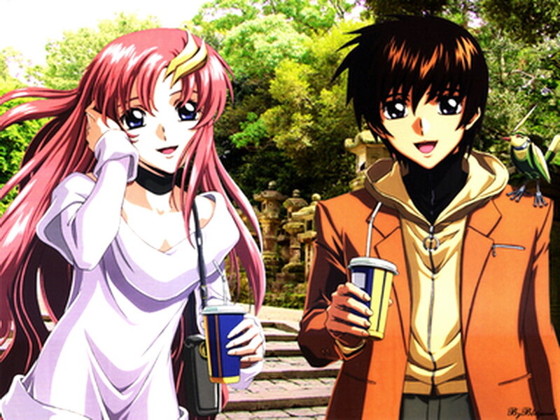 Anime couple with drinks