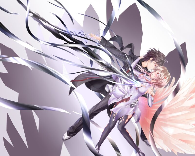 anime couple with energy blades