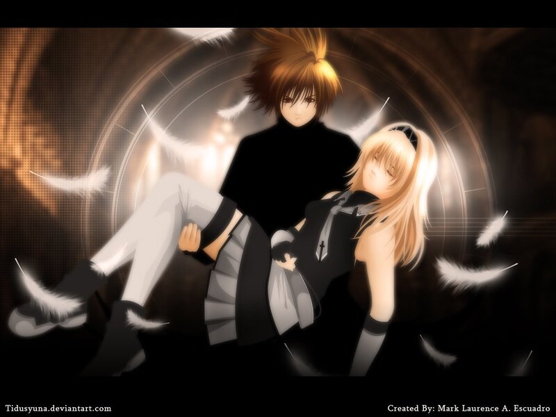 anime couple with feathers