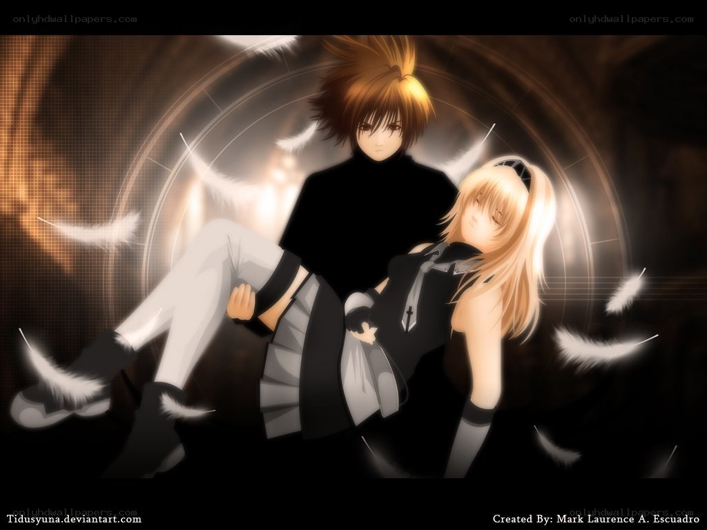 anime couple with feathers