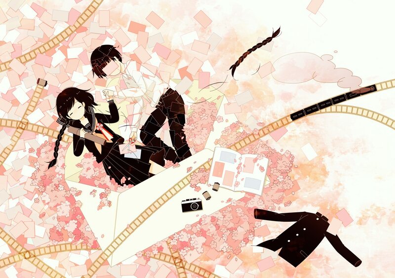 Anime couple with film strips