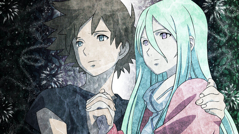 anime couple with fireworks