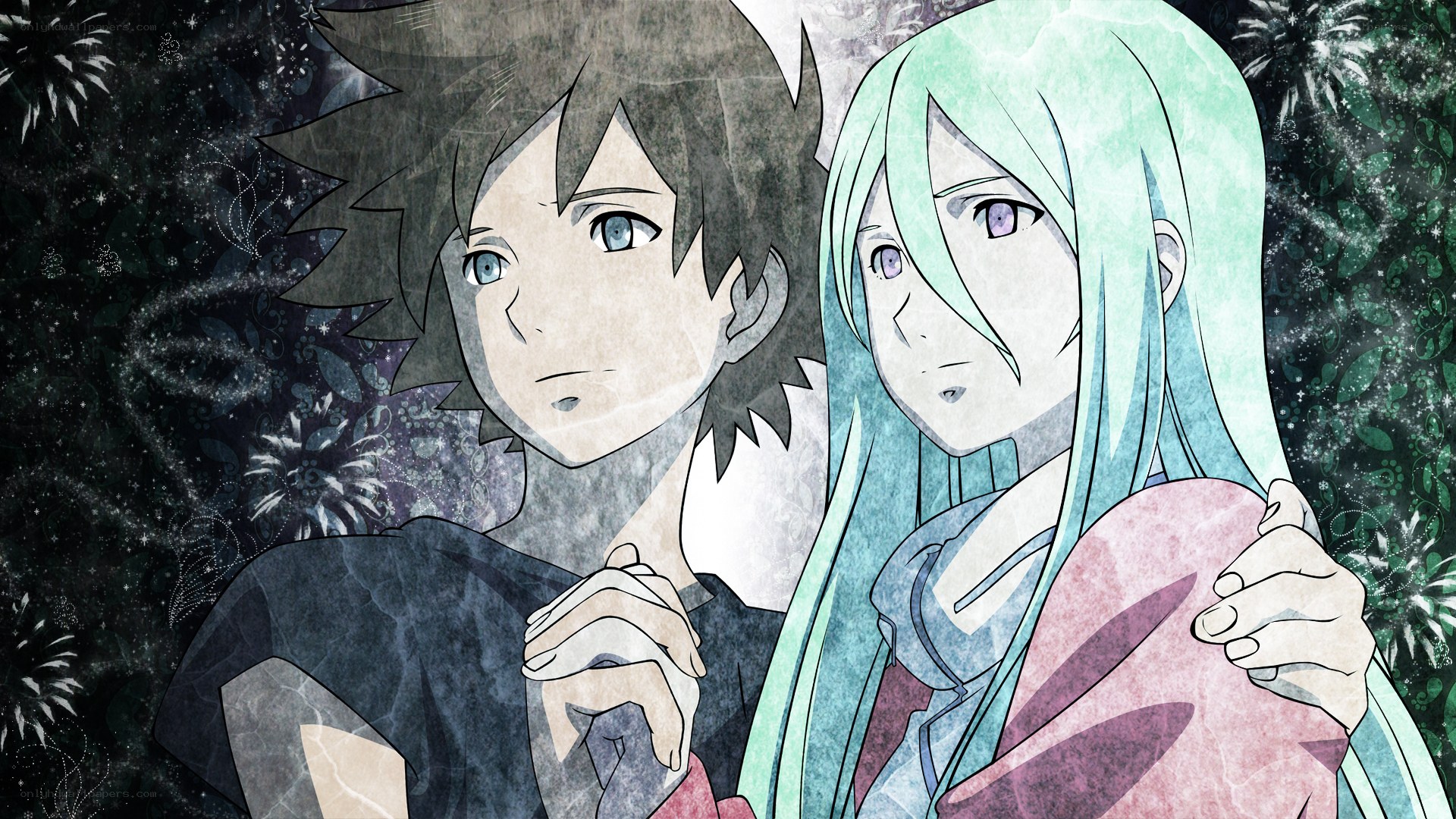 anime couple with fireworks