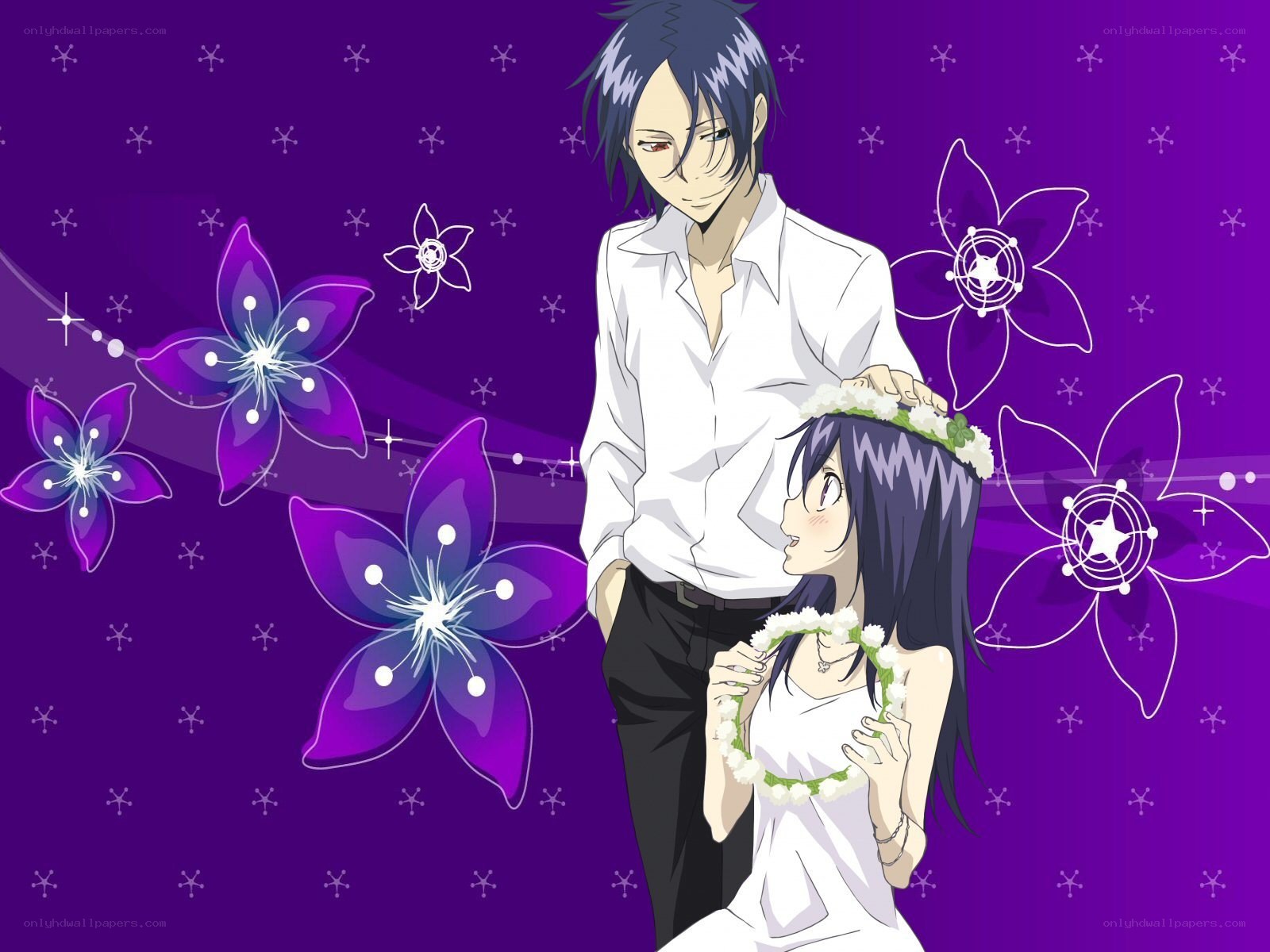 Anime couple with flower crowns