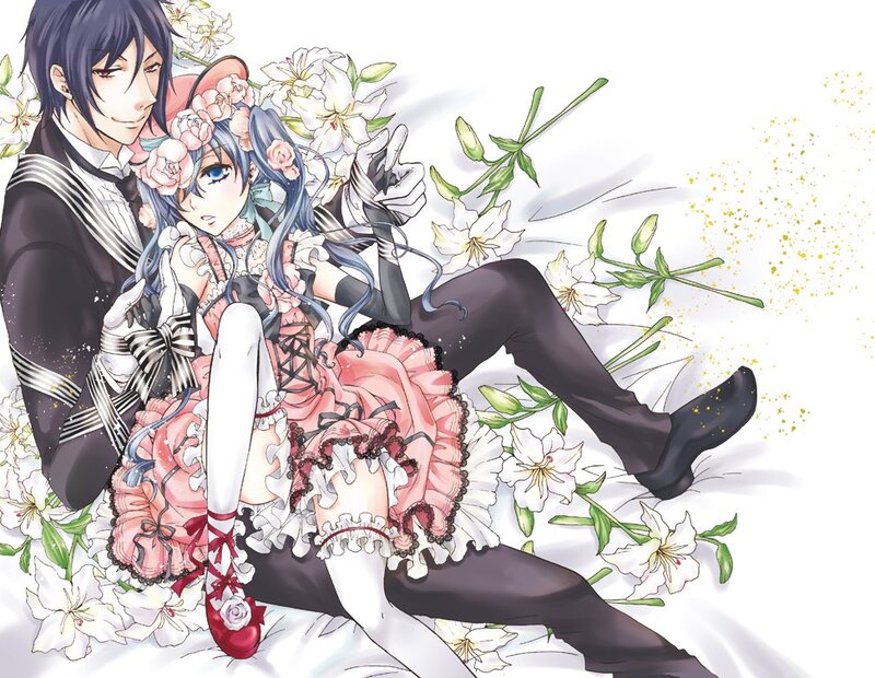 anime couple with flowers