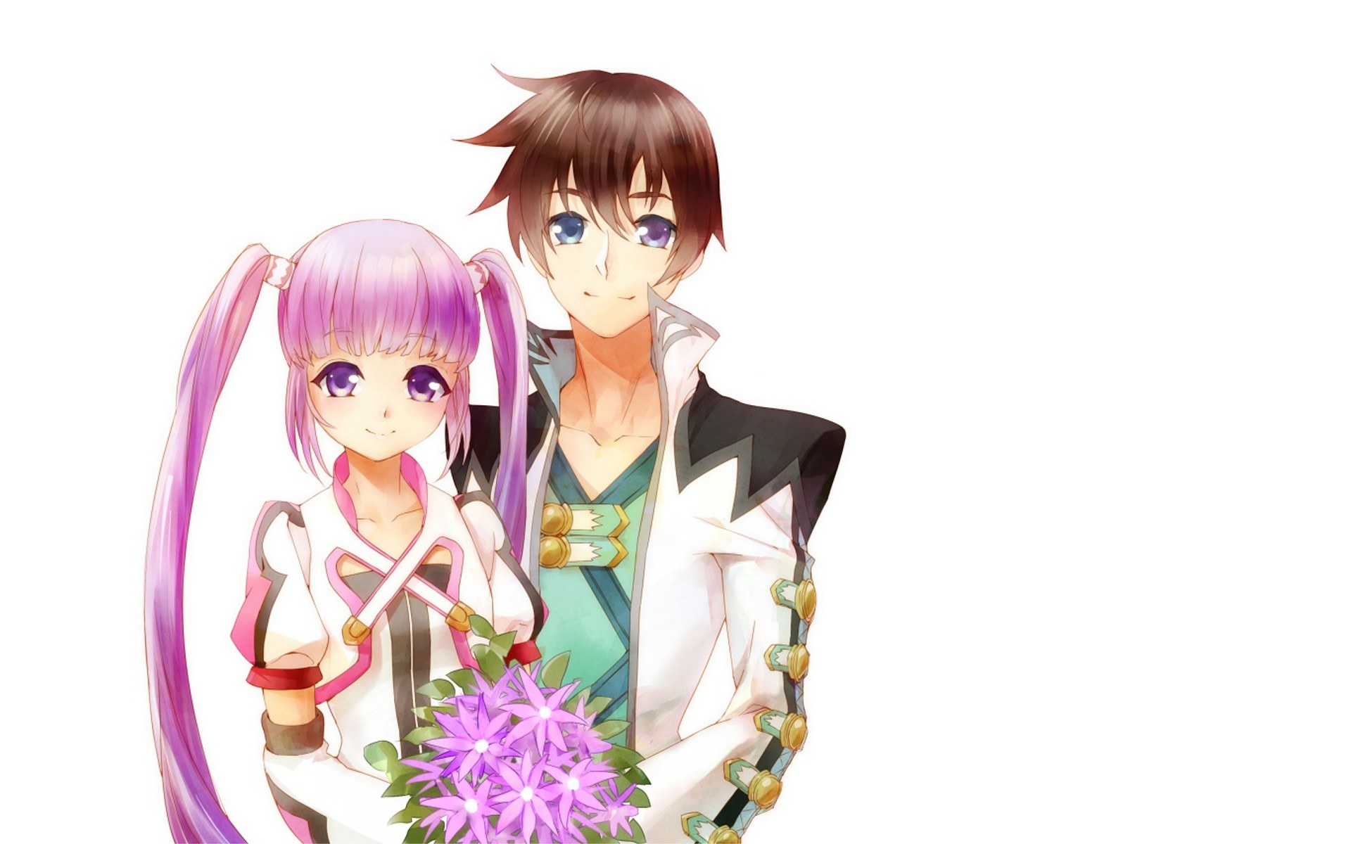 anime couple with flowers