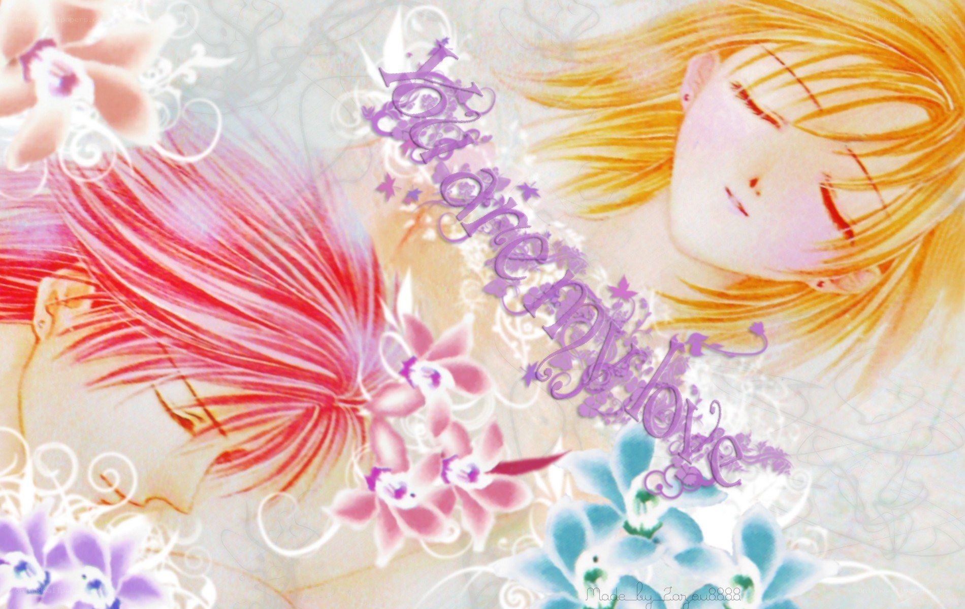 Anime couple with flowers