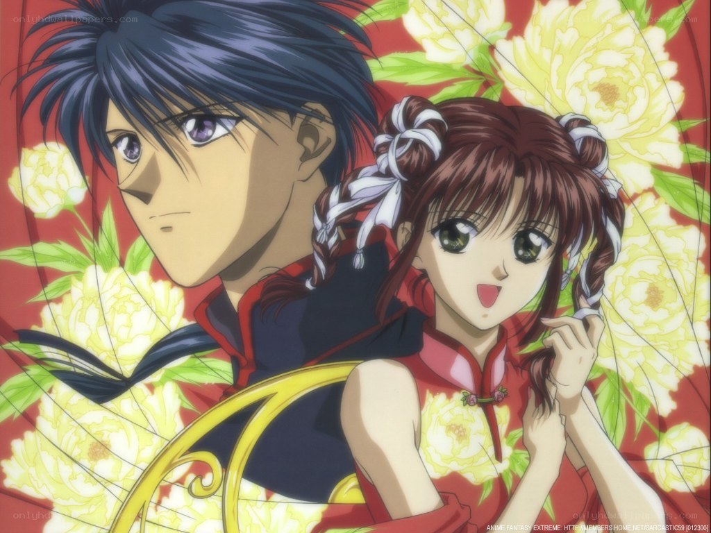 Anime couple with flowers