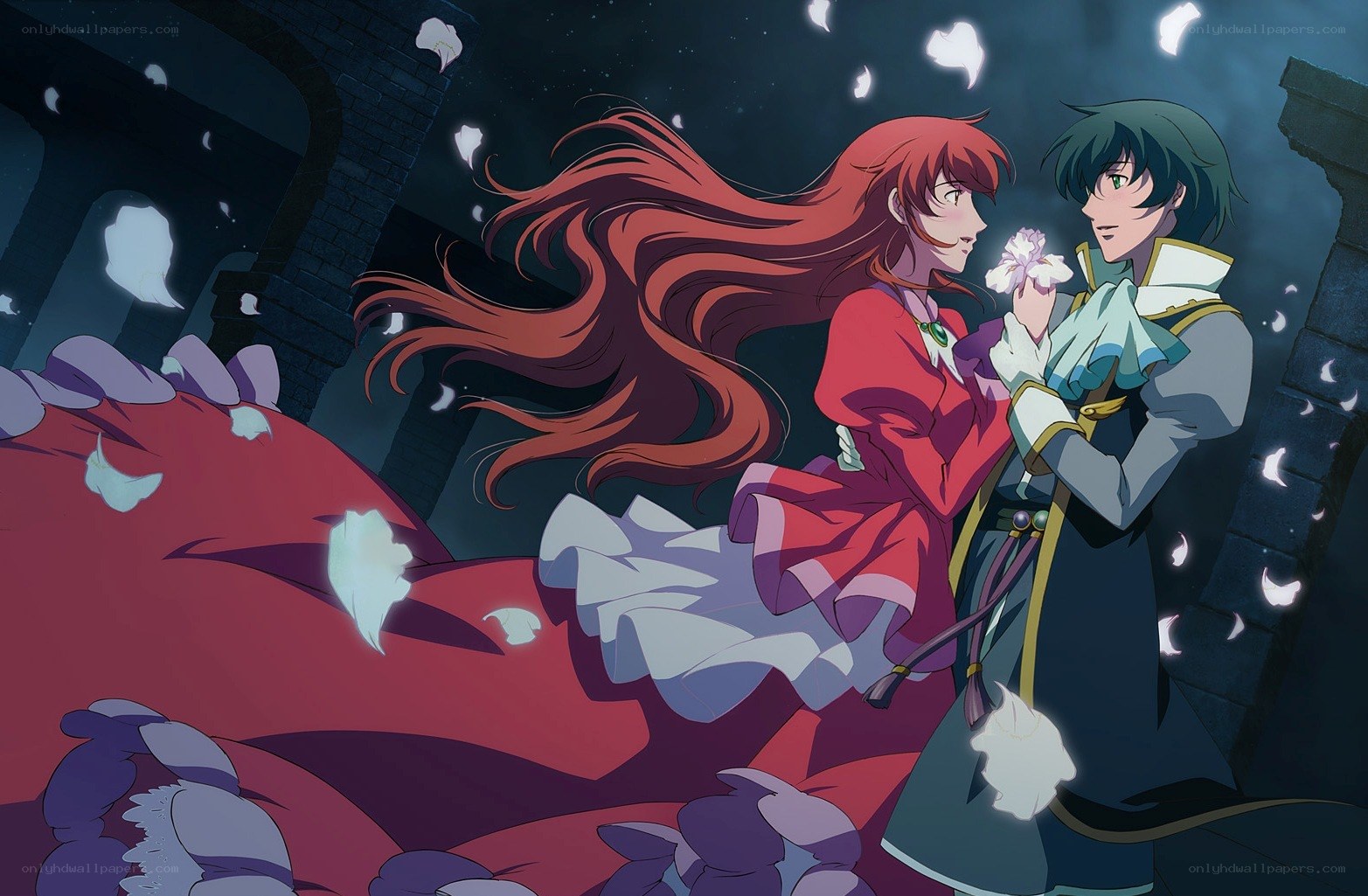 anime couple with flowers