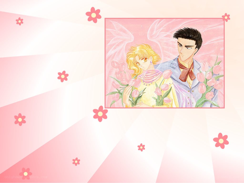 anime couple with flowers