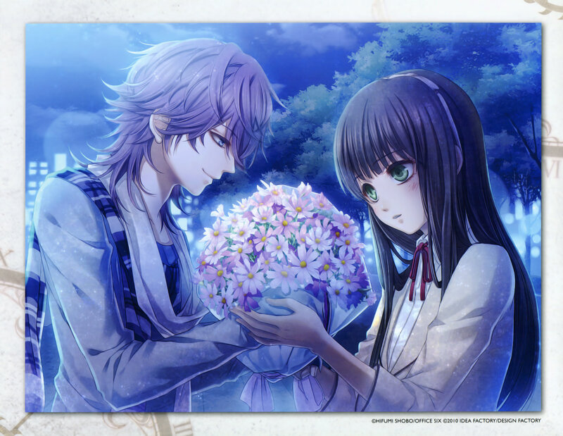 Anime Couple with Flowers — Blue, Serene